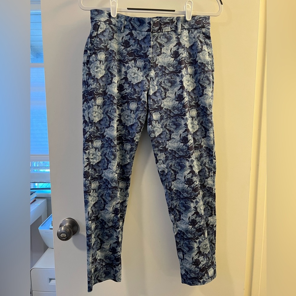Wildfang Essential Slim Crop Pants in Floral Blue